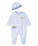 Little Me Baby Boys' 100% Cotton Scratch Free Tag 2-Piece Sleeper Footie and Cap Set, Striped Elephants, Newborn (Pack of 2)