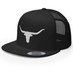 RIVEMUG Western Texas Flat Bill Trucker Hat Longhorn Country Rodeo Cowboy Ranch Embroidered Snapback Baseball Cap Men Women, Black, One Size