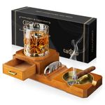 Grovind Cigar Ashtray Gift Set with Cigar Cutter, Whiskey Glass Tray and Wooden Ash Tray Outdoor Ashtray for Cigarettes, Cigar Accessories Great Decor for Home Office Cigar Gifts for Men