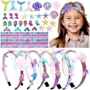 Cadeaux Fille de 5-12 Ans Kit Coiffure Enfant, Serre Tete Anniversaire Deco Cheveux Fille 5 6 7 Ans Activite Manuelle 8 9 10 Ans Fille Jouet Creatif Accessoire Cheveux Diadème Kit Coiffure