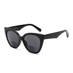 JM Classic Bifocal Reading Glasses Oversized Cateye Stylish Sunglasses Readers for Women Black +1.25