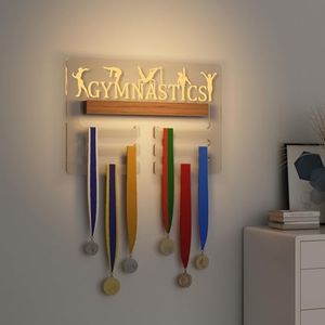 Ammonite Light up Gymnastics Medal Hanger Display, Holder Rack for Awards or Ribbons, Sports Themed Ribbon Holder for Wall, Tiered Award Rack