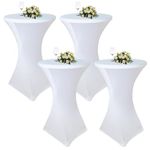 White Cocktail Spandex Stretch Square Corners Tablecloth Set of 4Pack|32"x43" Cocktail Round Tablecloth|Stain 、Wrinkle Resistant、Washable for Bar Wedding Cocktail Party Banquet Table