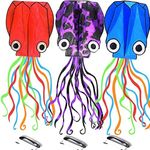 Octopus Kite 3 Pack 3 Colors Kite with Long Tail, 3D Beach Kites for Kids Easy To Fly, Kites Toy for Beginners Boys Girls, Easy Flyer Kite Kits with Kite String 100M, Large Kite for Adults Easy To fly