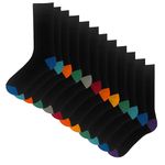 The Essentials Wardrobe Mens 12 Pack Contrast H&T Socks - UK 6-11/EU 39-45 - Black