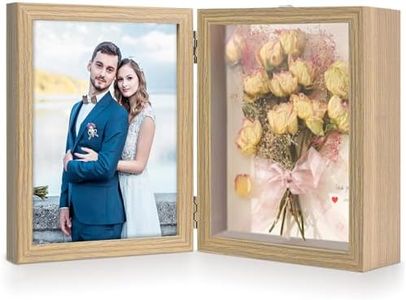 ZEEYUAN 5x7 Picture Frames Double Hinged MDF Wood Shadow Box Display Case, 5x7 Rustic Photo Frame with Glass Front Stand Vertical on Tabletop