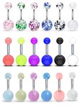 Ftovosyo Glow in The Dark Belly Rings Surgical Steel Belly Button Rings for Women Girls Navel Bars Body Piercing Jewelry 14 Gauge 18 Pieces 10mm Pink