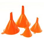 VORCOOL Plastic Funnel Set 4pcs 4-Sizes Wide-Mouth Bright Orange for Car Oil / Gas / Fluids