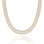 KissYan Gold Tennis Necklace for Women, 14K Gold Plated Diamond Cubic Zirconia Baguette Tennis Chain Paperclip Link Cuban Choker Dainty Jewelry Gifts(33B)