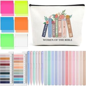INCOK Bible Journaling Kit - 27PCS Book Anatation Kit Women Of The Bible Bag Aesthetic Highlighter Gel Pen No Bleed Annotation Tab Transparent Sticky Tabs Marker for Study Office Supplies