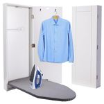 Ivation Wall-Mounted Ironing Board Cabinet, Foldable Ironing Storage Station for Home, Apartment, Easy-Release Lever, Garment Hooks, White