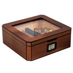 MAG Desktop Humidor, Walnut Finish, Holds 20-30 Cigars, Glass Top with Magnetic Seal, Octagon Shape, Digital Hygrometer, Spanish Cedar, New Hydro Channel, Includes Humidor Solution