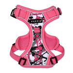 Puppia Abstract Dog Harness H Sturdy Adjustable Neck and Chest Reflective Paint Pattern Front and Back D-Ring for Small and Medium Dogs, Pink, Small