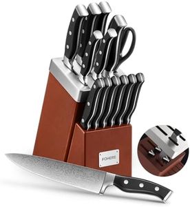 Cuchillos Cocina, FOHERE Juego de cuchillos de cocina con auto-afilables, 14 Piezas, Bloque de cuchillos con mango ergonómico y acero inoxidable, bloque de madera