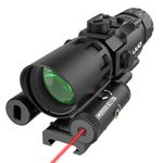 UUQ 4X32 Prism Optics Rifle Scope with Red Laser Below, Red Illuminated Reticle, Upgraded Buttons, and Glass Etched Reticle 4X Magnification - Suitable for Short Distance Combat-Fits 20mm Free Mounts