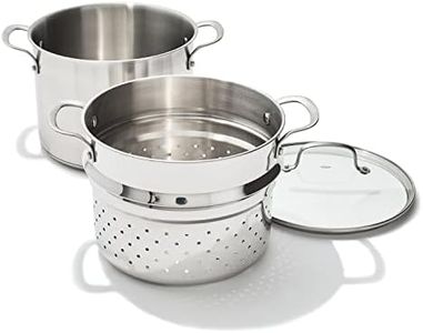 OXO Stainless Steel 8.4QT Multipurpose Boiler Pot with Steamer Insert & Glass Lid, Stockpot for Simmering, Boiling, Steaming, Stew, Soup, Pasta, Induction Suitable, Dishwasher Safe, Stainless Steel