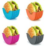 AffluenceBullet - 4 Piece Set of Kitchen Retractable Adjustable Burger Clips. 4 Colours, Hygienic Silicone Burger Buddy Fixed Box, Expandable Hamburger Box for Burgers, Sandwiches and Donuts