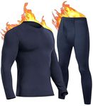 YESURPRISE Thermal Underwear for Men Long Johns with Fleece Lined Long Underwear Set Cold Weather Winter Top Bottom Set Navy Black