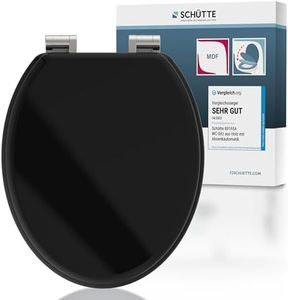 SCHÜTTE Abattant WC noir avec système d'abaissement automatique en bois - Siège de toilette avec couvercle de toilette - Cœur en bois avec motif (charge maximale des lunettes de toilette 175 kg