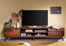 G Fine Furniture Wooden Entertainment Tv Unit for Living Room | Tv Stand/TV Cabinet with 2 Door & 2 Shelf Storage | Solid Wood Sheesham, Brown Finish