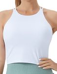 THE GYM PEOPLE Women's Cross Back Sports Bra Halter Neck Workout Crop Tank Tops with Removable Pads White