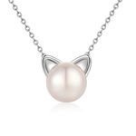 Cat Necklace Cat Pendant for Women Silver Cat Jewelry Cat Pearl Necklace 925 Sterling Silver Cat Pendant Necklace Silver Cat Chain Pearl Necklace for Women Necklace Han han