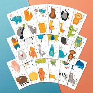 PapaKit Cute Zoo Animals 36 Temporary Fake Tattoo Set, 18 Individually Wrapped Sheets | Kids Girls & Boys Birthday Party Favor Gift Supply, Non-Toxic Food Grade Ingredients Safe Removable