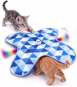 PetBusy [Baby Grade Automatic Hide &Seek Interactive Cat Toys for Indoor Cats,[Week-Long Big Battery] Rechargeable Smart Touch-Activated Kitten Toy with Moving Rainbow Tail for Bored Adult Cats, Blue