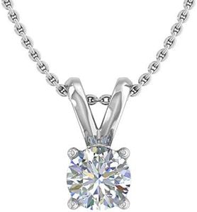 FINEROCK FINEROCK 1/4 Carat Prong Set Diamond Solitaire Pendant Necklace in 950 Platinum (Silver Cable Chain), Stone, Created Diamond