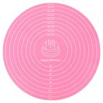 Silicone Baking Mat Cake Mat Round Silicone Baking Mat with Measurements for Cake Turntable Stand Pastry Baking Sheet, Non-Stick and Heat Resistant (Pink)