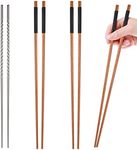 3 Pairs Long Cooking Chopsticks 15.3 Inch Extra Long Stainless Steel Chopsticks and 16.5 Inch Extra Long Wooden Kitchen Frying Chopsticks for Hot Pot, Frying, Noodle, Cooking Favor