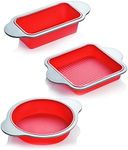 Boxiki Kitchen Silicone Baking Pans Set. 3 PCS Professional Silicone Non-Stick Baking Cake Pans Set includes Silicone Round Cake Pan, Square Cake Pan and Bread Loaf Pan.