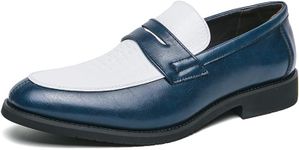 HuitJours Men Two Tone Colors Penny Loafer Slip On Pull on Dress Shoes Casual Boat Shoes Moccasins, Blue, 10