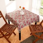 Kuber Industries Square Table Cover for 4 Seater|PVC Waterproof Flower Pattern Tablecloth Indoor & Outdoor|48x48 Inch (White)