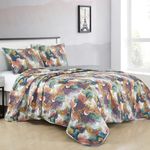 Chezmoi Collection Passion 3-Piece Floral Quilt Set Queen - Multicolor Purple Red Blue White Gray Yellow Waterbrush Printed Microfiber Lightweight Bedspread Set for All Season