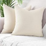 Bird Wing Set of 2 Honeycomb Textured Decorative Throw Pillow Covers Soft Cotton Cushion Cases Luxury Pillowcases for Couch Sofa Bed 18x18 Inches Beige.