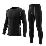 LANBAOSI Kids Boys Ski Base Layer Thermal Underwear Long Sleeve Top and Leggings Set Compression Athletic Shirt Tights , Black, 7