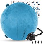 Exercise Ball 65cm/26in, Rodeo Blue Microsuede Leather Cover with Electric Quick Pump For Yoga, Pilates, Fitness Balance Stability, Office Ball Chair Seat. Soft & Slip Resistant, Pro Guide