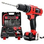 TEENO 21V Cordless Drill Driver Set 21V,Hammer Drill with 2 Lithium-Ion Batteries 1500mAh with Kitbox,18+3 Torque,32N.m Max,25 PCS Drill Bits 2 Speed,LED Light,Impact Drill for Home Garden DIY.