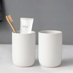 Toothbrush Holders for Bathrooms - 2 Cups Ceramic Toothbrush Toothpaste Holders Set, White Bathroom Tumbler Cups Reusable Toothbrush Mouthwash Cup, Bathroom Counter Organizer.