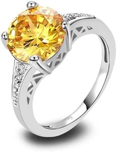 Narica Silver Plated Brilliant Round Cut Created Citrine CZ Cubic Zirconia Filled Halo Cocktail Wedding Engagement Promise Band Women's Eternity Ring for Mom Bridal Lover 10#
