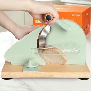 Brvclon Manual Bread Slicer Adjustable Thickness, Hand Crank Bread Slicer for Homemade Sourdough Bread with Scale Line & Suction Cup & Metal Guide,Quality Solid Wood Base