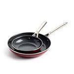 Red Volcano Textured Ceramic Nonstick, 7" & 10" Frying Pan Skillet Set with Stainless Steel Handles, PFAS PFOA & PTFE Free, Dishwasher Safe, Oven & Broiler Safe to 600 Degrees, Red