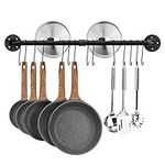 Toplife 80 cm Pot Rack, Kitchen Wall Mounted Detachable Pan Lid Utensils Organizer Hanging Rail with 14 Hooks, Black