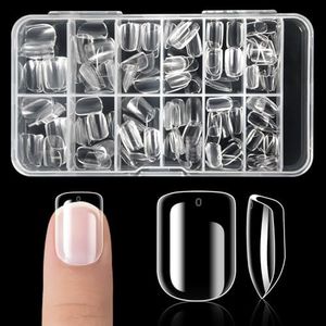 krofaue Kids Nail Tips - 240pcs Children Square Nails Extension Full Cover Soft Gel X Tips Clear False Nail for Little Girls Decoration 10 Sizes