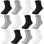 Witwot 12 Pairs Boys Socks Kids Half Cushion Sports Crew Socks for Girls and Boys School Socks Black-White-Gray 11-13 Years