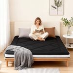 Welnow Japanese Futon Floor Mattress, Thick Full Size Tatami Mat Portable & Foldable Roll Up Floor Bed Mattress with Storage Bag, Sleeping Pad for Adults, Dorm, Guest Bed, Camping and Travel, Black