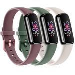 3 Pack Sport Bands Compatible with Fitbit Luxe Bands for Women Men, Soft Silicone Replacement Sport Straps Wristbands for Fitbit Luxe Fitness and Wellness Tracker (Small,Smoke Violet/Starlight/Avocado Green)