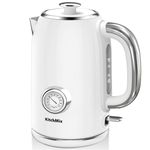 KitchMix Electric Tea Kettles1500W for Boiling Water, 1.7L Stainless Steel Tea Kettle with Thermometer, Auto Shut-Off & Boil-Dry, Cool Touch Handle, BPA Free Kettle & Hot Water Kettle (White)