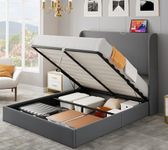 YITAHOME Queen Size Lift Up Storage Bed Frame with Type-C & USB Port, Modern Linen Upholstered Platform Bed Frame with 50.4" Tall Wingback Headboard/Hydraulic Storage/No Box Spring Needed, Gray